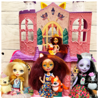 б/у Игровой набор Enchantimals Royal Castle Ball - Королевский замок для балов (66 см) с куклой Лисичкой Фелисити, Белая Сова Одель и Скунсик Сэйдж Скунс (15 см)